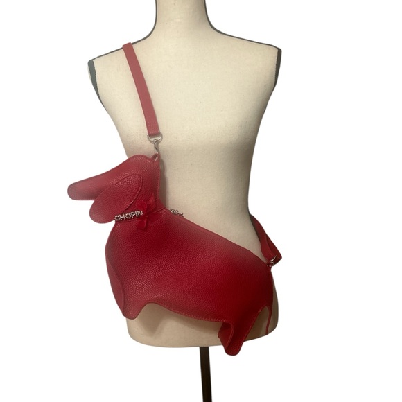 Chopin Roma Italy crossbody Dachshund purse handbag wiener dog red pebbled EUC - Picture 2 of 14